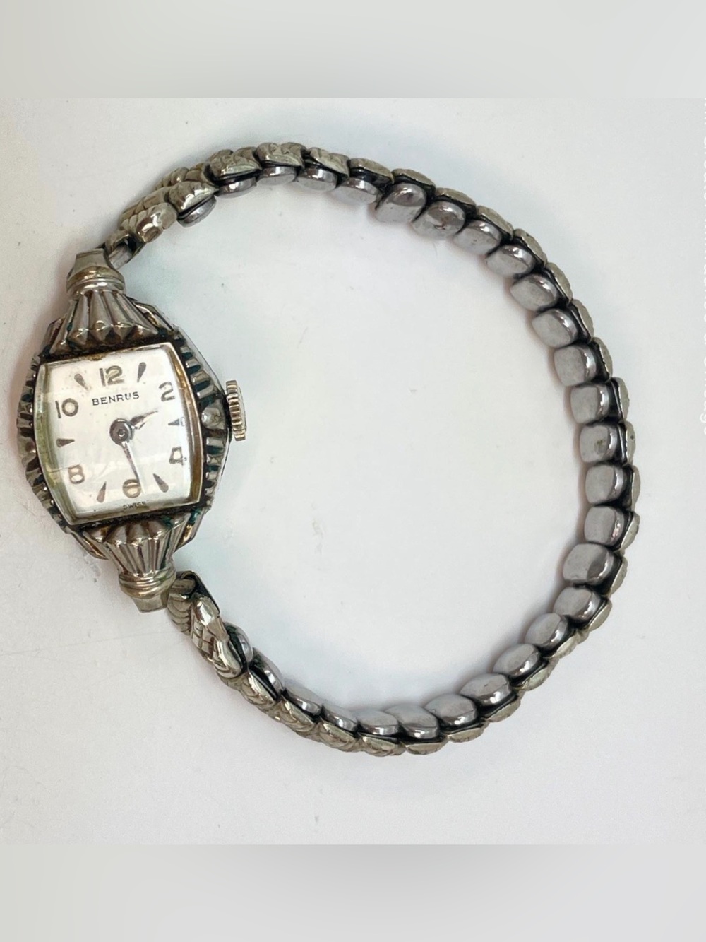 Benrus Women's Silver-Tone Vintage Bracelet Watch - Elegant Rectangular Dial